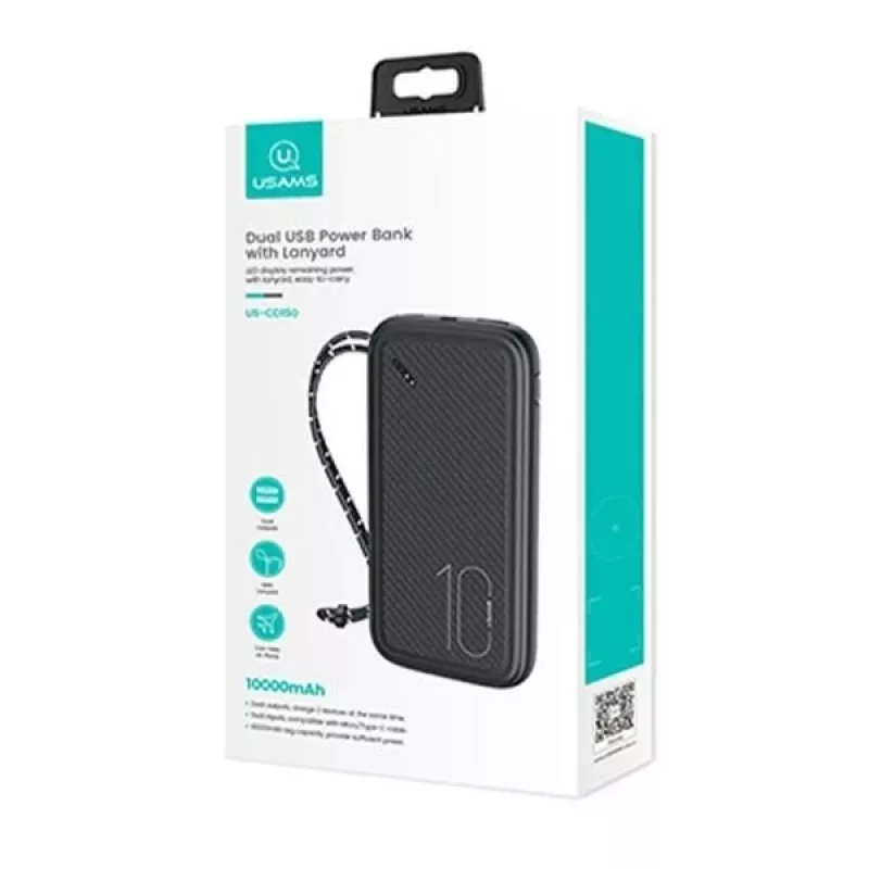 Powerbank portátil USAMS PB56 10000 mAh 2x USB / USB-C / MicroUSB carregamento rápido