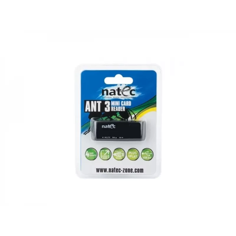 Leitor de Cartões Natec MINI ANT 3 USB 2.0 (SD, SDHC, MMC, M2, microSD), Preto (NCZ-0560)