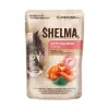 Alimento húmido para gatos SHELMA com salmão e bacalhau em molho, 4 x 85 g saquetas, 81 % de humidade, 10 % de proteína