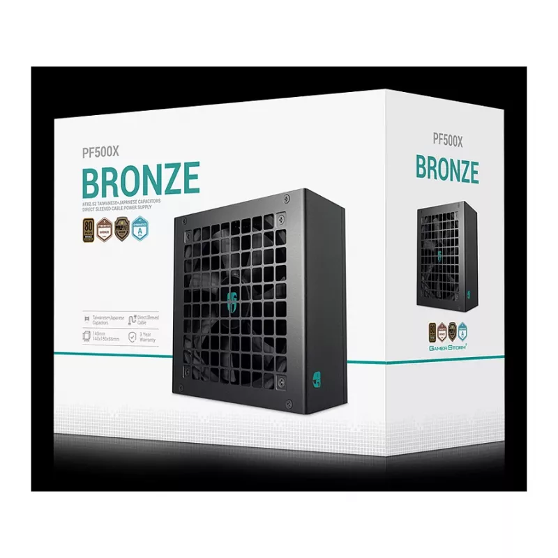 DeepCool PF500X fonte de alimentação ATX de 500 W, 80 PLUS Bronze, ventoinha de 120 mm, ATX de 20+4 pinos, preta