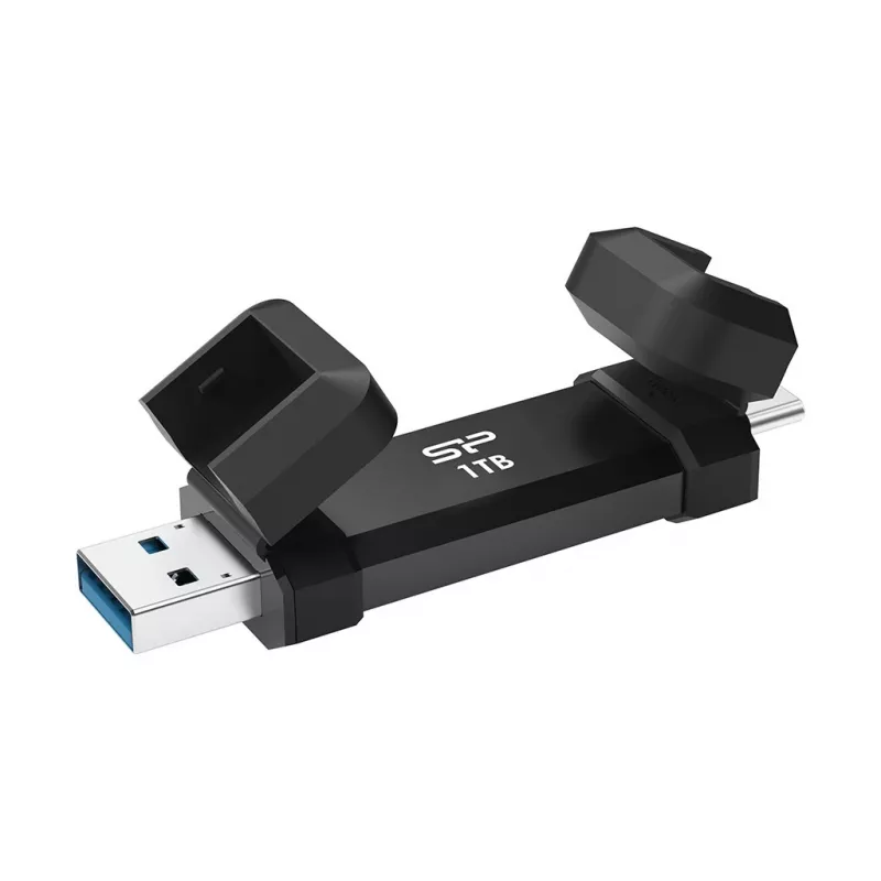 Pen USB Silicon Power DS72 1 TB, USB 3.2 Gen 2 Type-A / Type-C, caixa de alumínio e borracha, preto