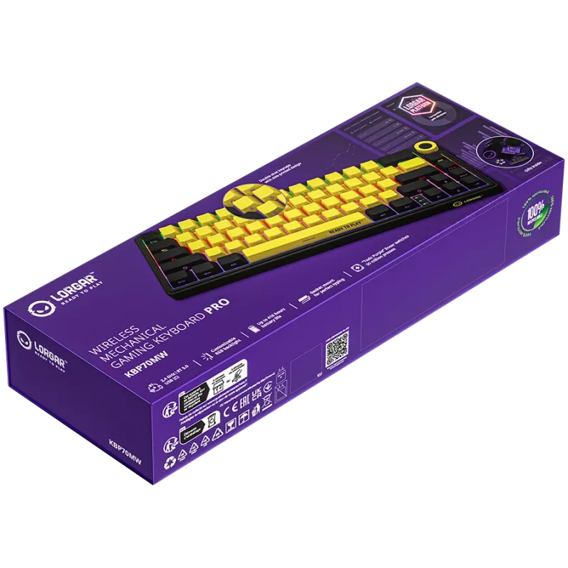 Teclado de gaming mecânico LORGAR KBP70MW 65% preto amarelo layout EN