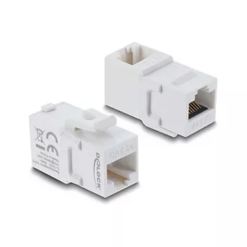 Delock 90713 Acoplador de módulo Keystone RJ45 fêmea para fêmea, Cat.6A, angular de 90 graus, plástico, UTP, branco