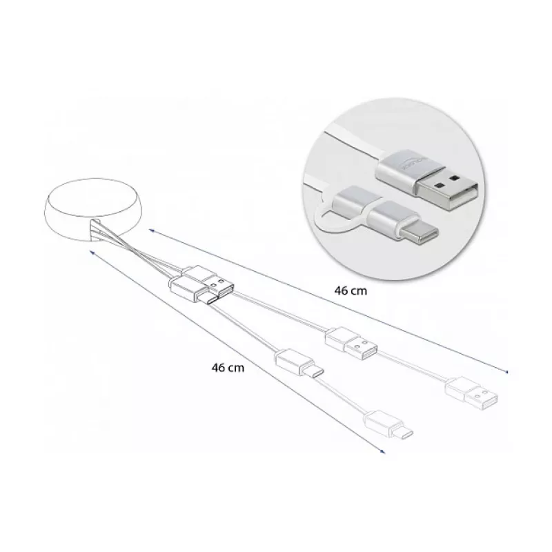 Cabo enrolável DeLOCK USB 2.0 2 em 1 Type-A para Micro-B e USB-C™
