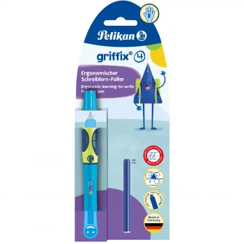Caneta de tinta permanente Pelikan griffix® para destros - Neon Fresh azul - azul - sistema de cartuchos - azul - plástico - aço inoxidável - destros (820363)