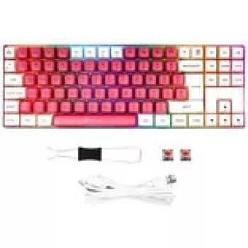 Teclado gaming mecânico GAMIAC TKL90G com switches Kailh Red, Tenkeyless, Branco/Vermelho