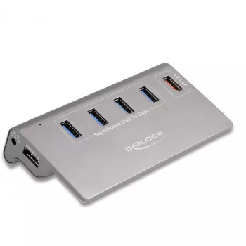 Hub USB DeLOCK 10 Gbit/s 4 portas Type-A 1 porta de carregamento rápido