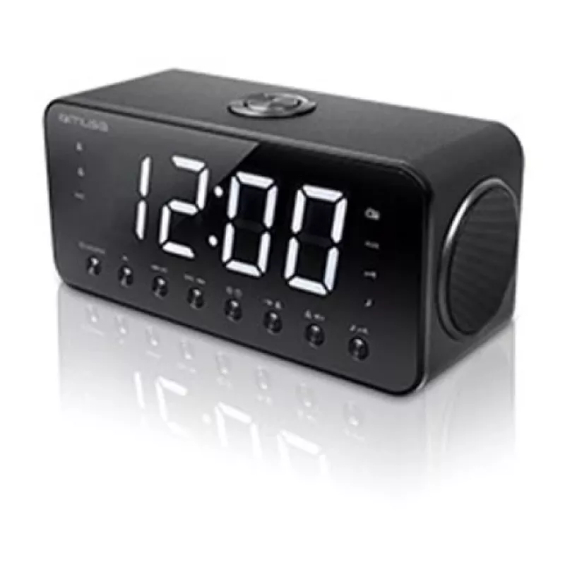Rádio-despertador Muse M-192 CR — relógio digital, sintonizador FM, ecrã LED de 1,8 polegadas, madeira preta, AC 100–240V, backup AAA