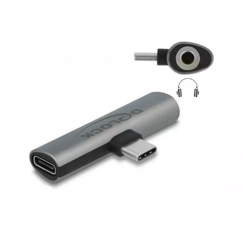 Adaptador de cabo DeLOCK 64186 USB Type-C para USB Type-C + 3,5 mm cinzento
