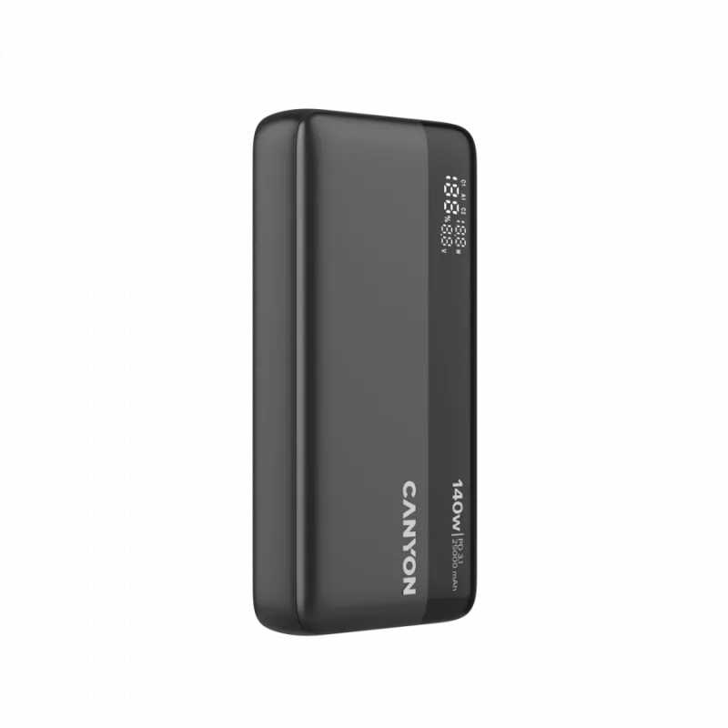 Power Bank CANYON PB-240, 25000mAh PD140W powerbank com ecrã, tamanho 160,0x82x27 mm, peso 508±10g, cinzento-escuro