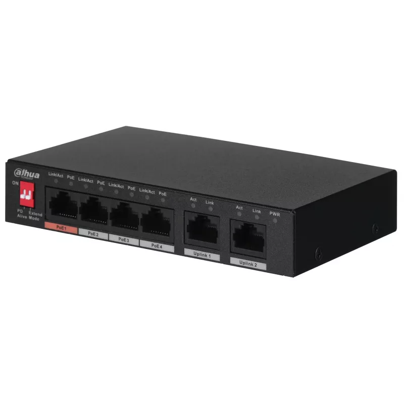 Dahua Technology PFS3006-4ET-60 Unmanaged L2 Fast Ethernet (10/100) Power over Ethernet (PoE) preto