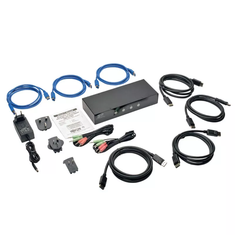 EATON TRIPPLITE Comutador KVM DisplayPort de 4 portas com cabos de áudio e hub USB 3.0 SuperSpeed (B004-DPUA4-K)