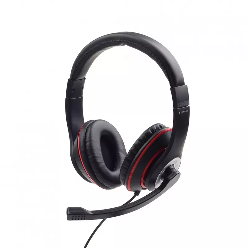 Headset gaming com fios GEMBIRD MHS-03-BKRD — binaural, circum-aural, 3,5 mm, cabo de 1,8 m, vermelho/preto