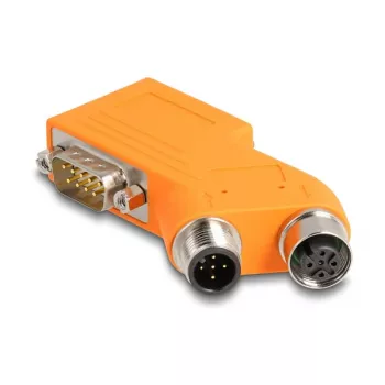 DELOCK Divisor CAN-Bus D-Sub 9 (conector macho/fêmea) para M12 5 pinos codificação A (conector macho/fêmea) 35° laranja