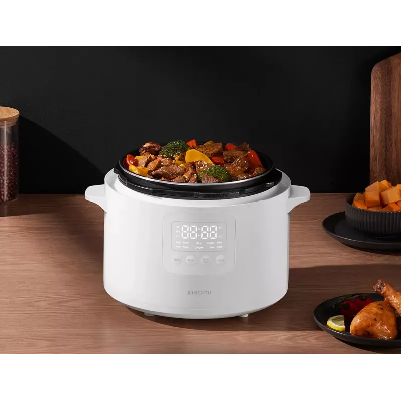 Panela de pressão elétrica rápida Xiaomi 4,8 L – 1000 W, branca, tacho removível, visor