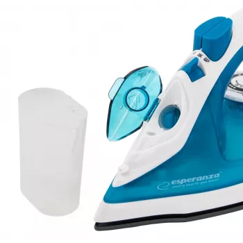 Ferro de engomar a vapor ESPERANZA EHI002 — 2200 W, base cerâmica, vapor vertical, 0,815 kg, branco/azul