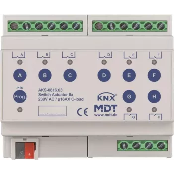 Atuador de comutação MDT AKS-0816.03 8 vias, 6TE, REG, 16A, 230VA (AKS-0816.03)