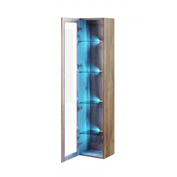 Vitrina Cama Meble VIGO 180 — vitrina de vidro para montagem na parede, 1800×400×300 mm, carvalho Wotan