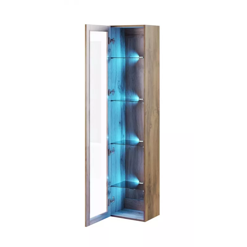 Vitrina Cama Meble VIGO 180 — vitrina de vidro para montagem na parede, 1800×400×300 mm, carvalho Wotan