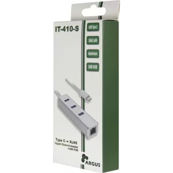 Inter-Tech Argus IT-410-S - USB 3.2 Gen 1 (3.1 Gen 1) Type-C - RJ-45 - USB 3.2 Gen 1 (3.1 Gen 1) Type-A - Cinzento - Alumínio - LAN - USB - Gigabit Ethernet (88885472)