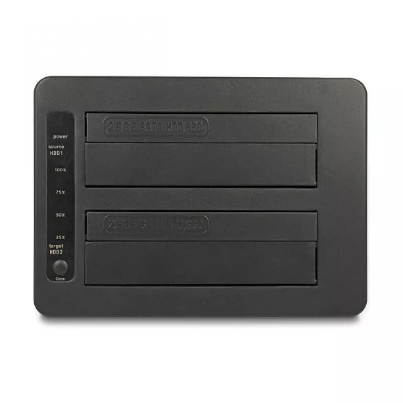 Estação de acoplamento USB dupla DeLOCK para 2 x SATA HDD SSD com função de clonagem e leitor de cartões