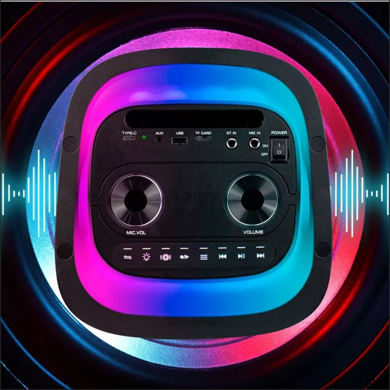 Altifalante portátil MANTA SPK0601B100, 100 W, Bluetooth, karaoke, microfone sem fios, bateria, equalizador, iluminação disco