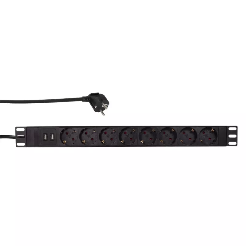 LogiLink - Unidade de distribuição de energia (montagem em rack) - 3500 Watt - entrada CEE 7/7 - saídas: 8 (2 x USB, 8 x CEE 7/7) - 1U - 4