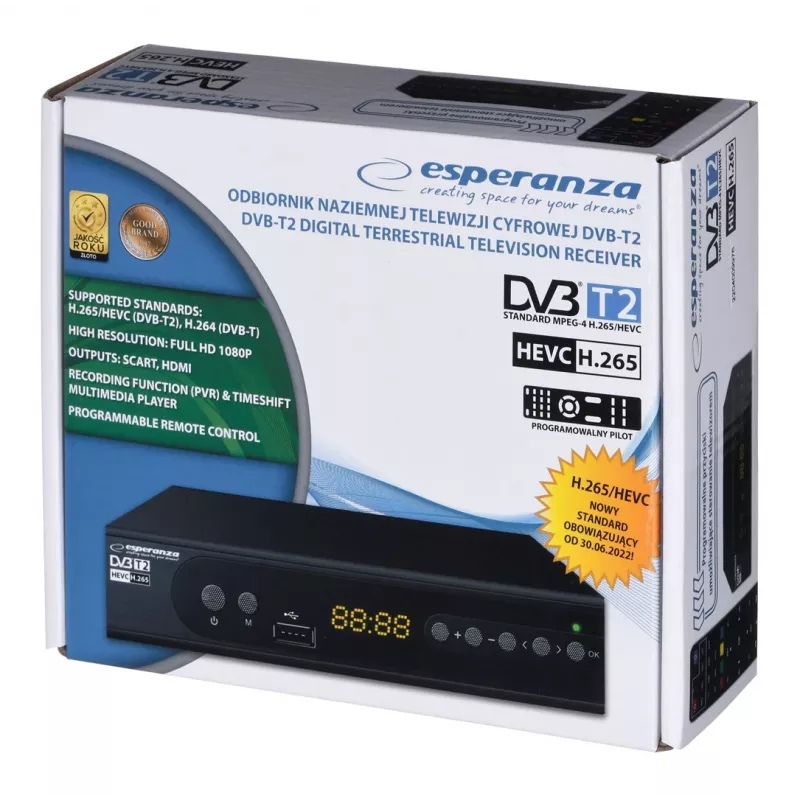 Descodificador Sintonizador TV DVB-T2 Hevc H.265 Cabo HDMI