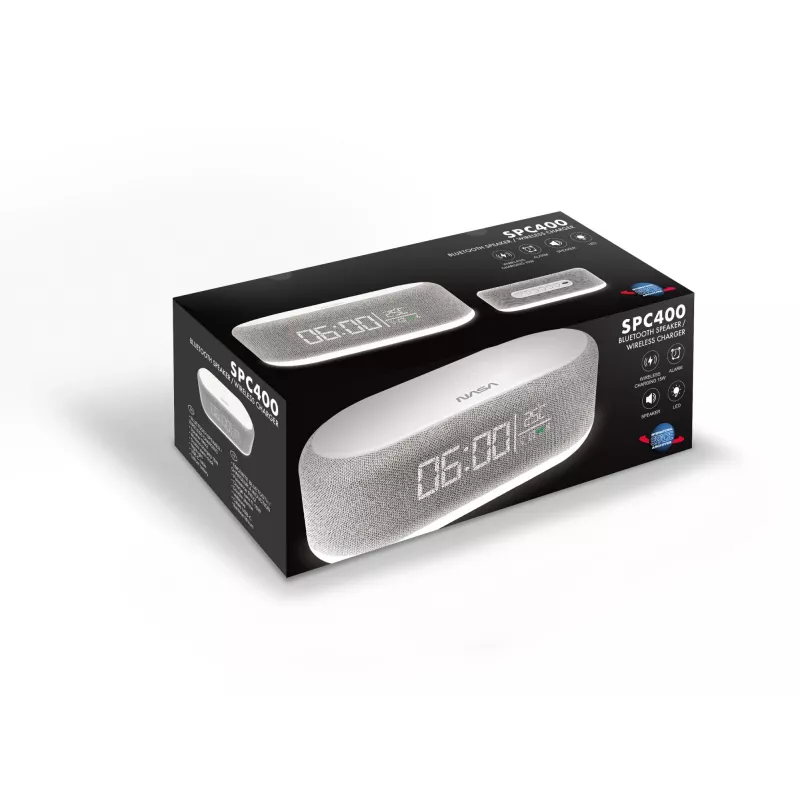 Coluna Bluetooth, despertador e carregador sem fios Nasa SPC400