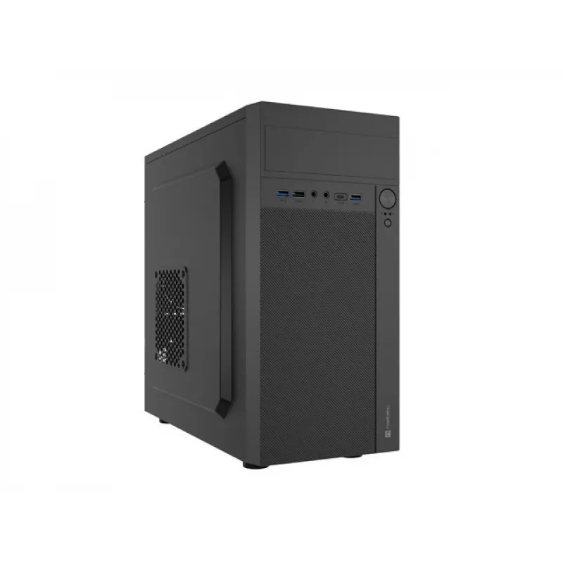 Caixa de PC NATEC Helix Mini Tower preto — microATX/Mini-ITX, 3×3,5 polegadas + 5×2,5 polegadas, GPU 33 cm, ligações USB-C/USB-A