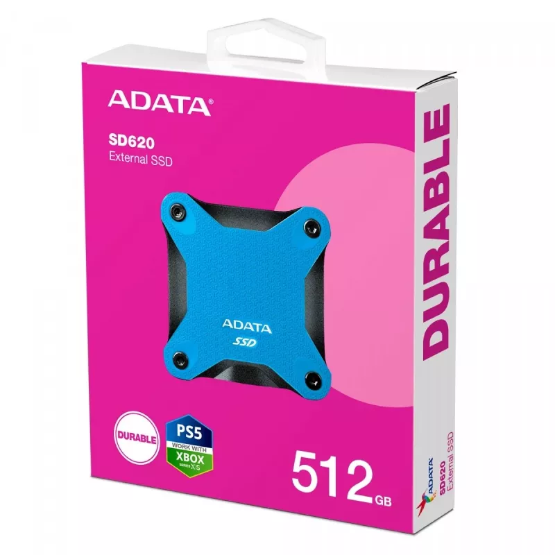SSD externo ADATA SD620 512 GB, USB 3.2 Gen 2 Micro-USB B, azul, caixa de silicone, resistente a choques