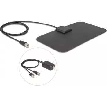 Antena DELOCK 12085 ativa omnidirecional DAB+ DVB‑T2 ganho 5–25 dB