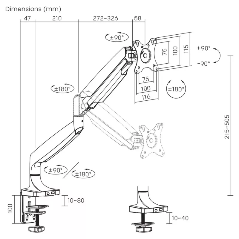 Suporte para monitor MACLEAN MC-969 braço duplo com mola a gás para ecrãs 17–45 polegadas, carga máx. 16 kg