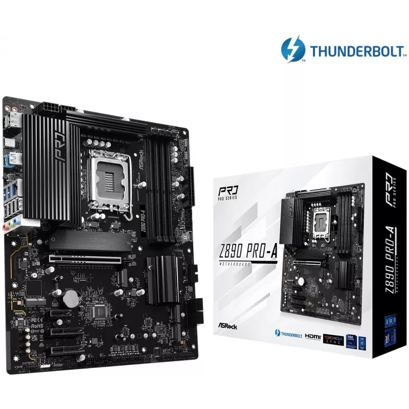 Motherboard ASRock Z890 Pro-A ATX — chipset Intel Z890, LGA 1851, DDR5, 4x DIMM, 256 GB, 2.5Gb LAN, PCIe Gen5