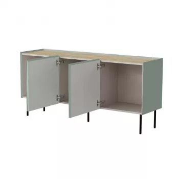 Cómoda cama meble FELLINI 150×40×70 cm, verde-oliva com tampo de carvalho oleado, corpo MDF