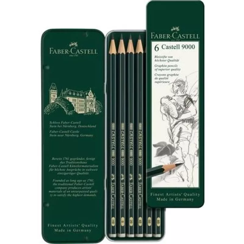 Lápis de grafite Faber-Castell 9000 verde madeira 6 unid.