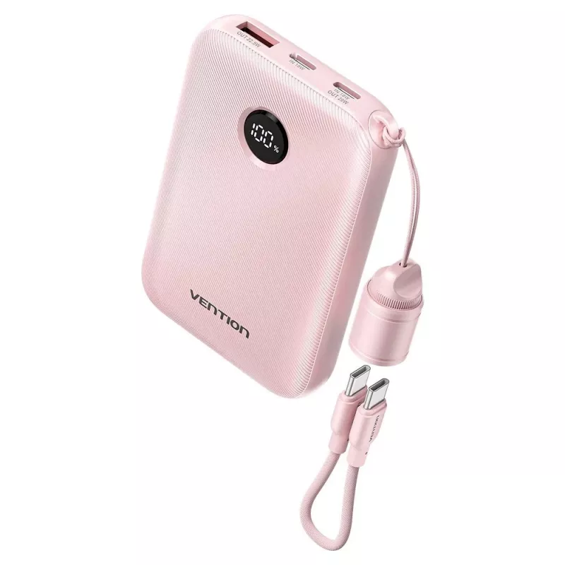 Powerbank Vention FKAP0-C 10000 mAh, 2× USB-C + 1× USB-A, 22,5 W, rosa