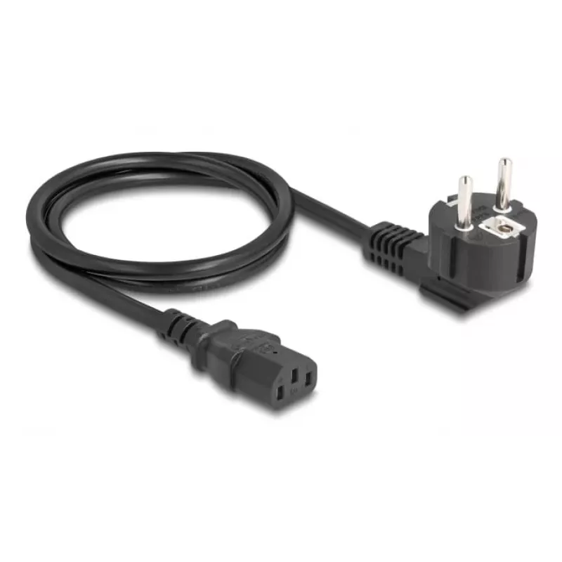 Cabo de alimentação DELOCK CEE 7/7 (E+F) para IEC C13 90° angular, 1 m, H05VV-F 3x1,00 mm², preto