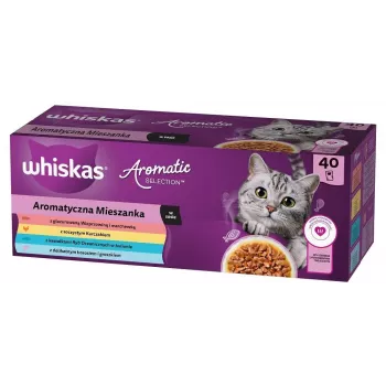 Alimento húmido para gatos WHISKAS Aromatische Auswahl Mix — 40 x 85 g sacos, gatos adultos, 83,6 % humidade