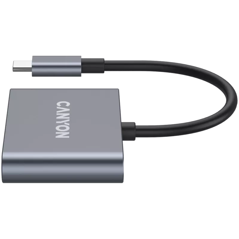 Hub USB-C 3-em-1 CANYON DS-3 cinzento-escuro – USB-C para USB-A + HDMI + passagem PD