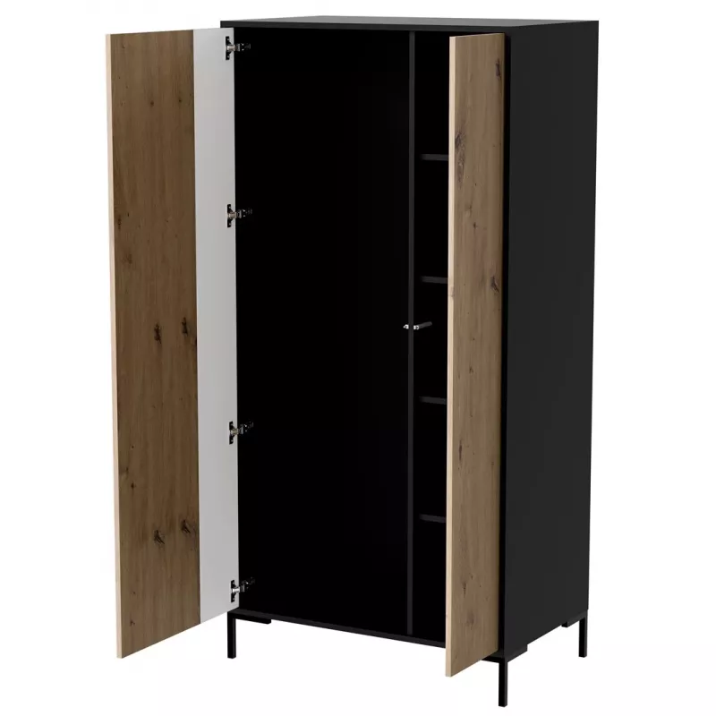Roupeiro cama meble Cama v, estrutura preta, 4 prateleiras, 900×550×1840 mm