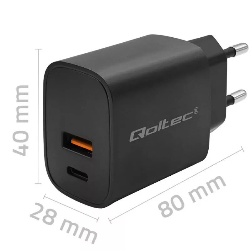 Fonte de alimentação QOLTEC 52377 GaN 30W saída 5–20V para dispositivos portáteis