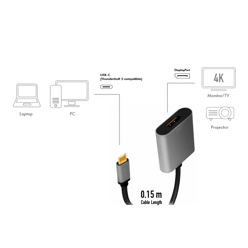 LogiLink CUA0102 cabo USB 3.2 Gen1 Type-C para DisplayPort 0,15 m preto