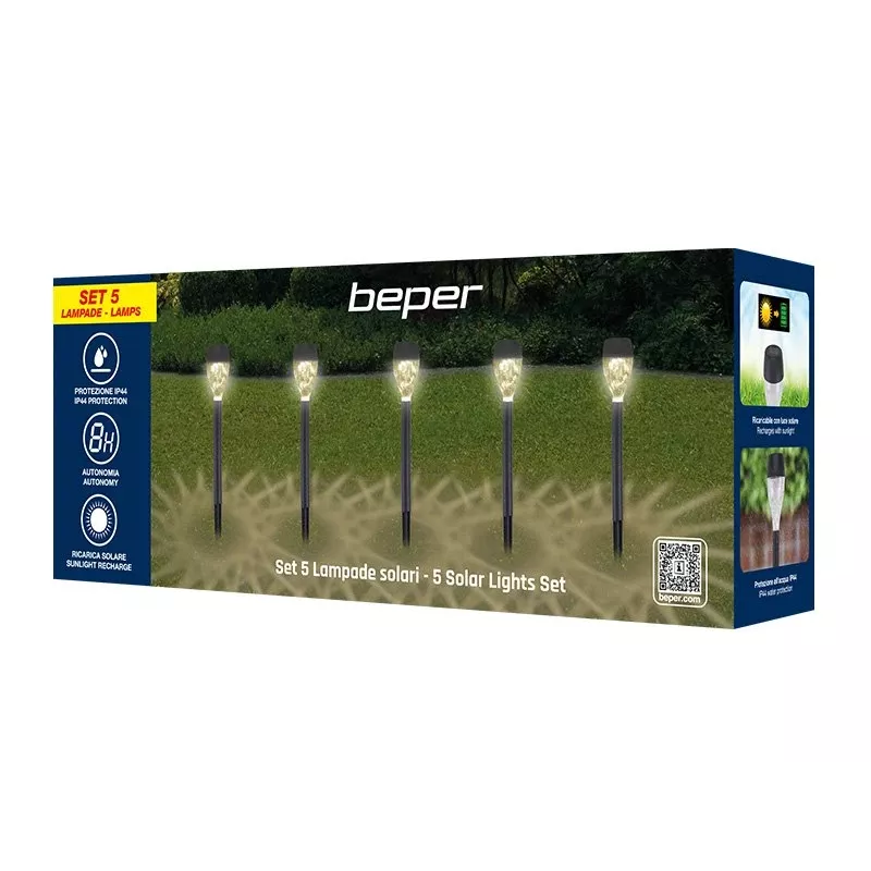 Conjunto de luzes solares para exterior Beper P207ILO050 – 5 luzes à prova de água para jardim e caminho