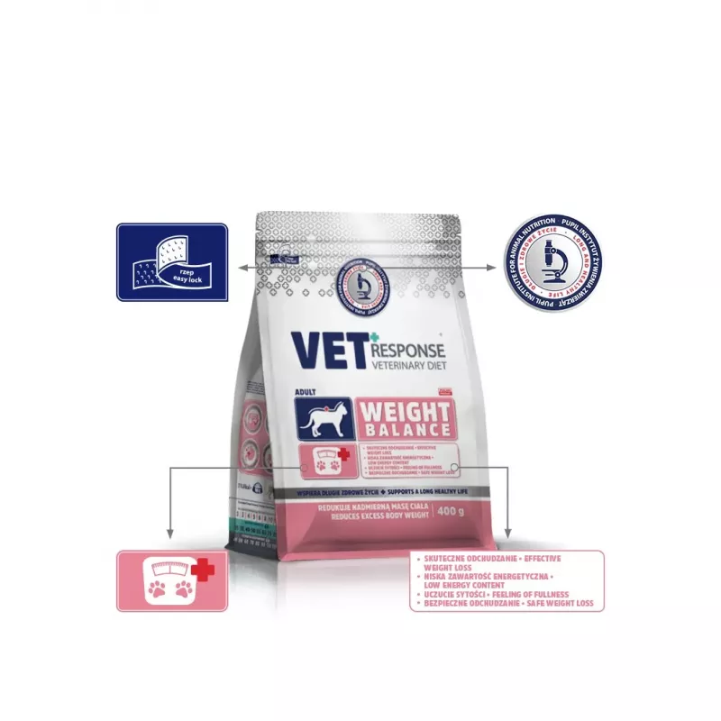 VET RESPONSE Controlo de peso - Alimento seco para gatos - 400 g
