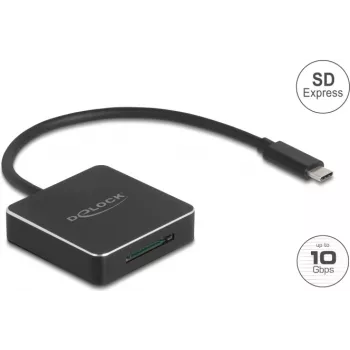 Leitor de cartões DELOCK 91019 USB 3.1 (Gen 2) Type-C — SD / SDHC / SDXC, 10 Gbit/s, preto