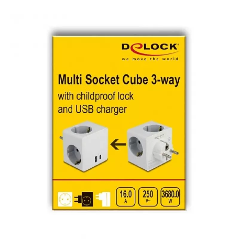 Adaptador de ficha de rede DeLOCK 11501 tipo F branco 3A portas USB