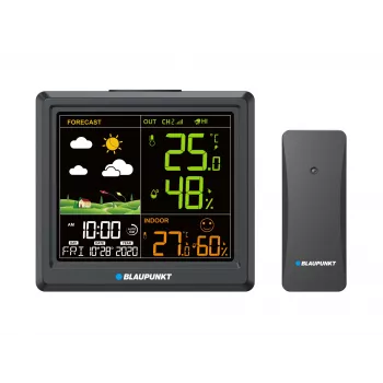 Estação meteorológica BLAUPUNKT WS25BK — Monitor de temperatura e humidade interior/exterior, preto, 1 sensor, ecrã LCD