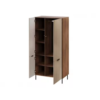 Guarda-roupa Cama Meble ALMERA Cama 5 90x52x185 cm, moldura nogueira, portas cashmere, 6 prateleiras