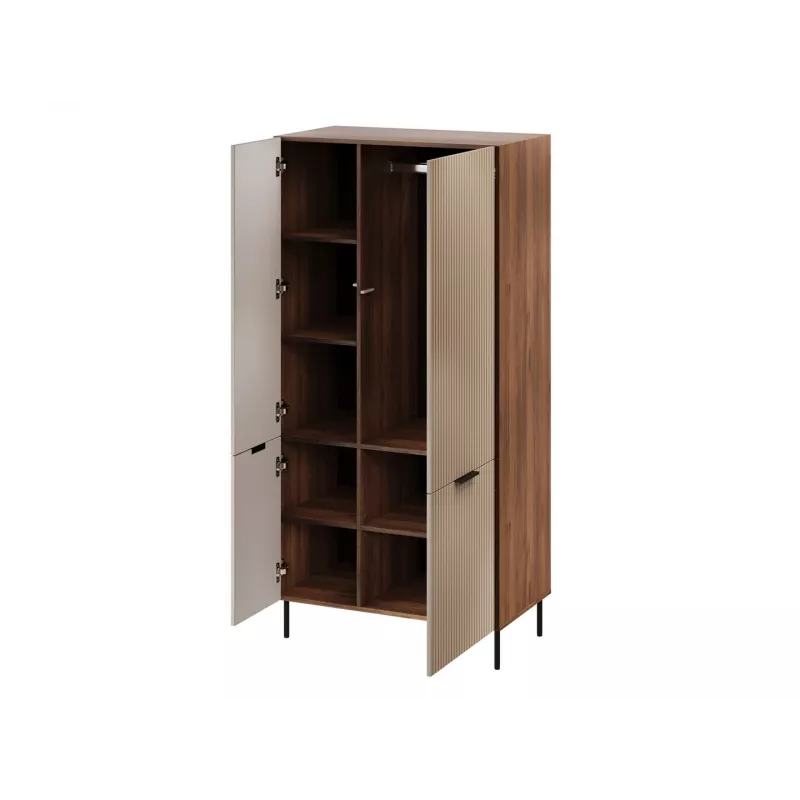 Guarda-roupa Cama Meble ALMERA Cama 5 90x52x185 cm, moldura nogueira, portas cashmere, 6 prateleiras